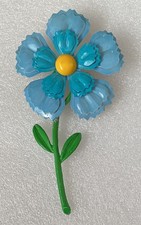 Vintage 60  s Blue Yellow Green Enamel Flower 4  Brooch Pin Layered Petals