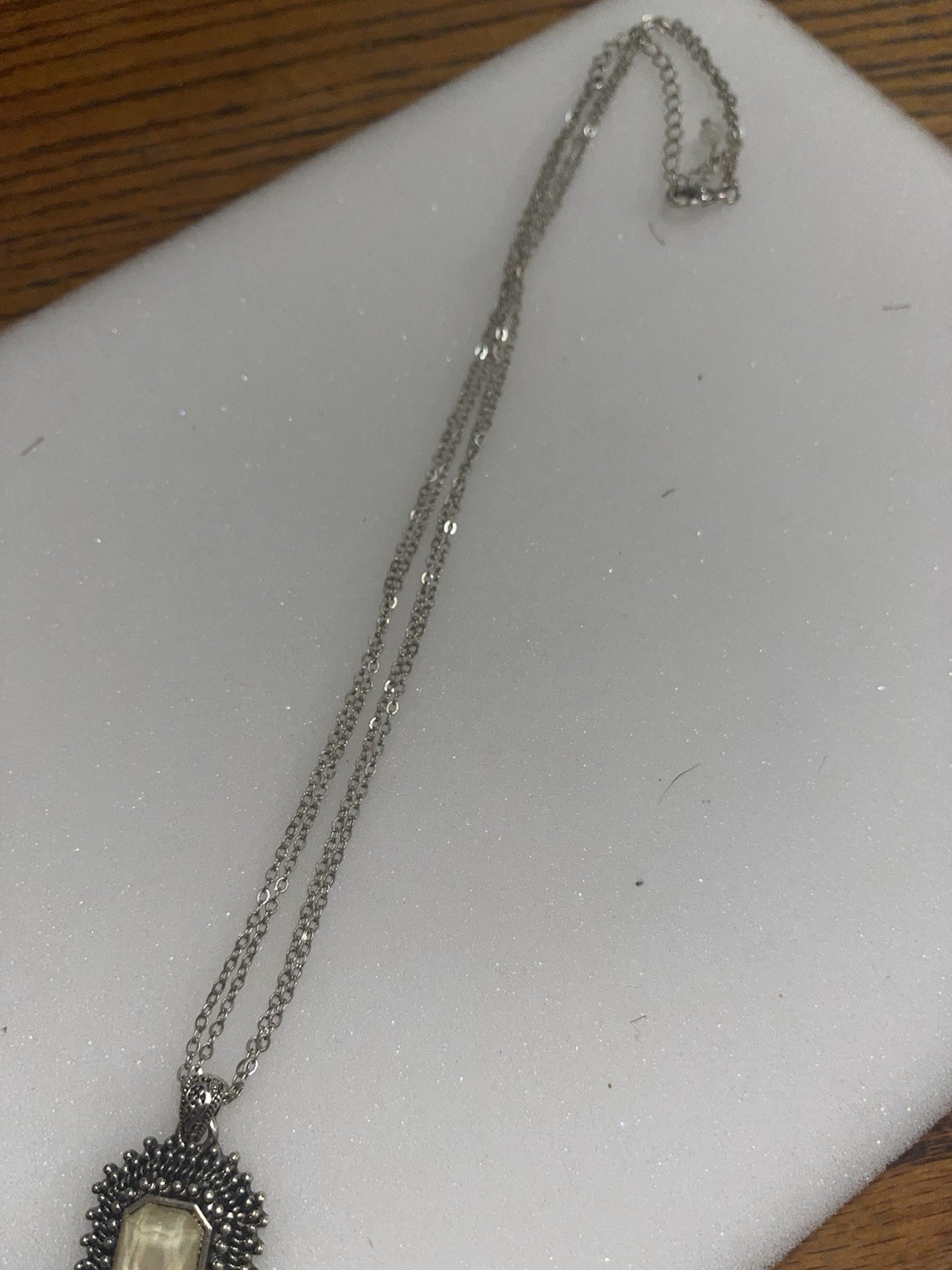 Vintage Silver Necklace with Rectangular Pendant - image 3