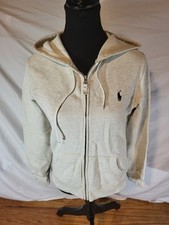 Womens Vintage Y2K Ralph Lauren Sport Hoodie Gray Heather Full Zip Sweatshirt M