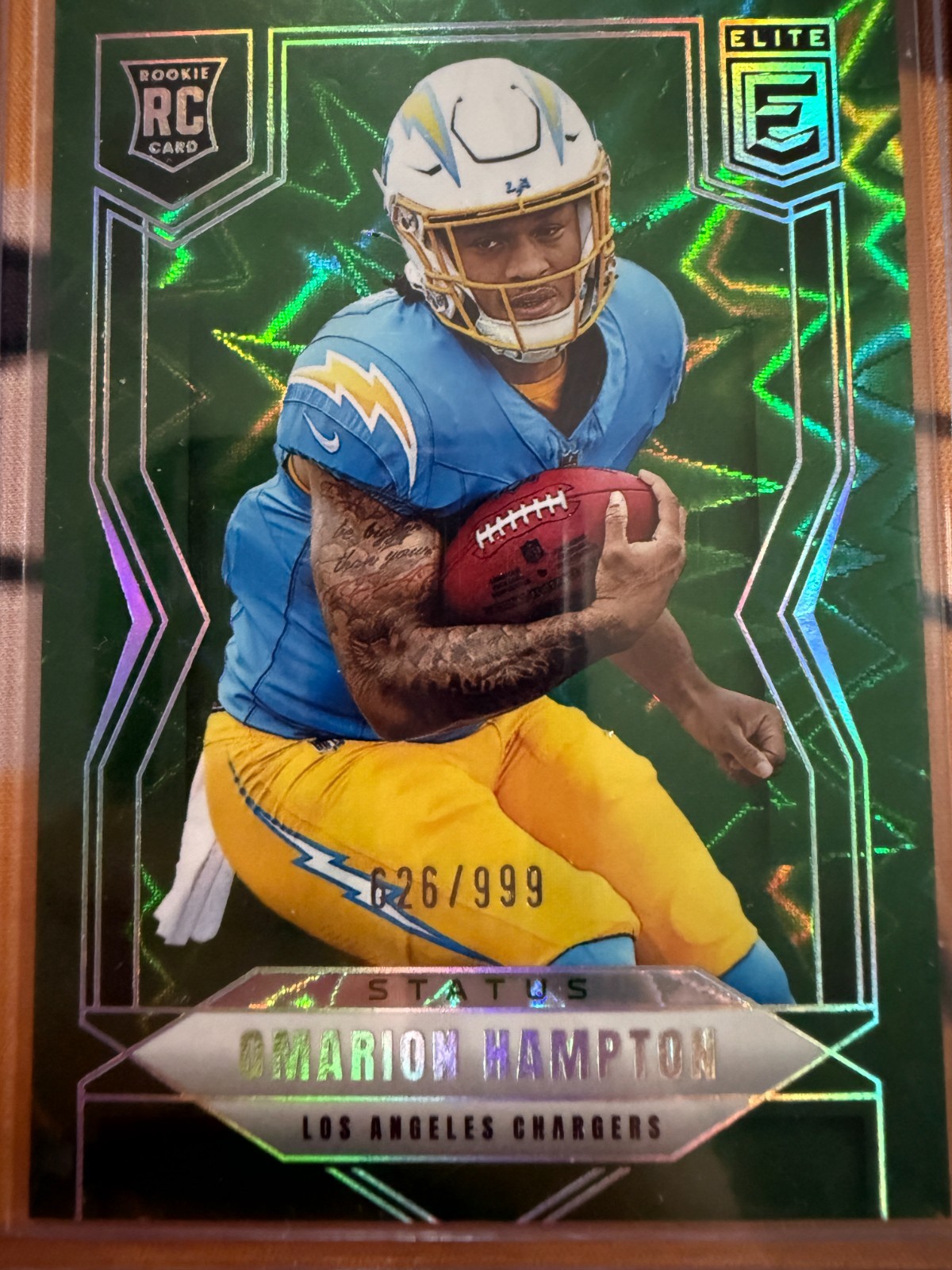 2025 Panini Donruss Elite Rookies Omarion Hampton #132 Green Disco (RC) 626/999
