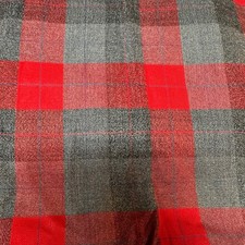 Red Gray Plaid cotton blend Fabric Remnant Woven Check Pattern 2 pieces READ 