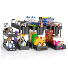 4 Pack Under Sink Organizer and Storage - Stackable 3 Size 2 Tier Black