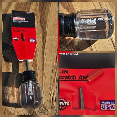 NOS Vintage Craftsman Scratch Awl Black 41028 WF Clear Handle on Hanger card USA