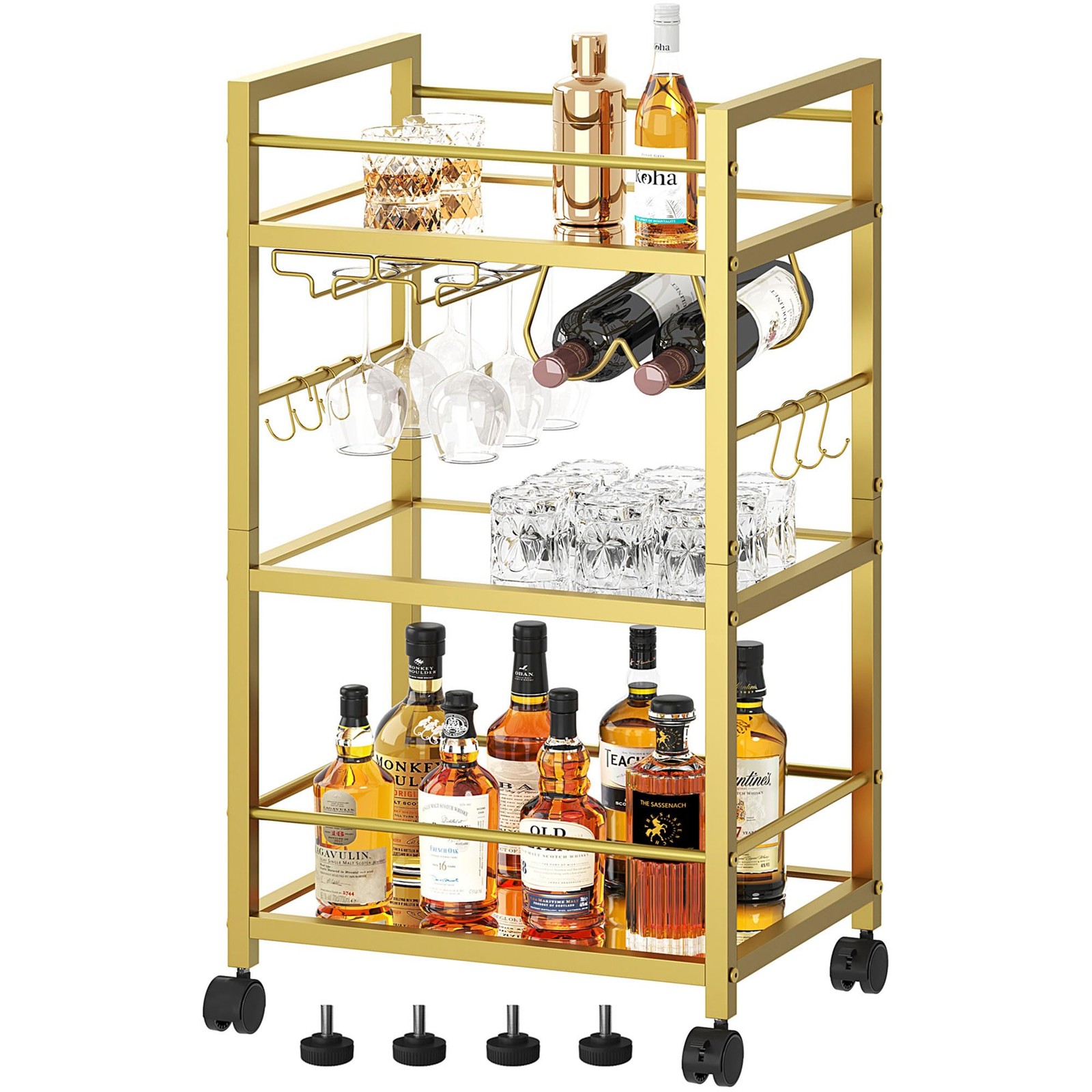 Bar Cart Serving for Home Microwave Drink Mobile Kitchen Shelf with Wine Rack-image