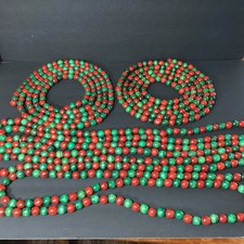 Wood Bead Christmas Garland Red  Green Four, 4 9 Feet Strands