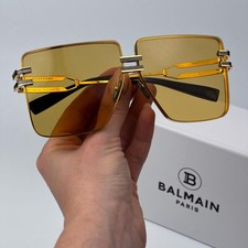 Balmain Women Sunglasses Gold Black Amber Square GENDARME BPS-109A-66 BRAND NEW