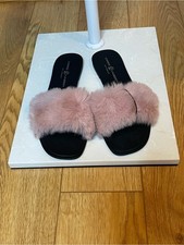Chinese Laundry Pink Faux Fur Slide Sandals NWT