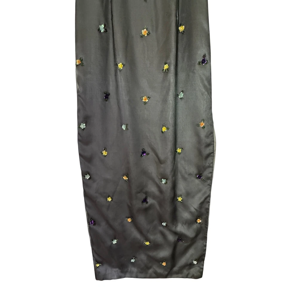 Womens Vtg Papell Boutique Evening Gray Beaded Floral Slip Maxi Gown Dress 6 90s - Image 4 of 4