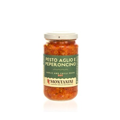 Montanini Pesto Nudelsoße mit Knoblauch und scharfer Paprika Pasta 190g