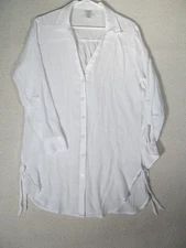Time and Tru Women's White Button-Up Shirt M (8-10) Long Sleeve Lightweight