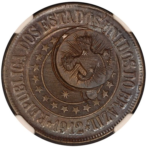 1912 Brazil 40 Reis Minas Gerais Countermarked Token Coin - NGC AU