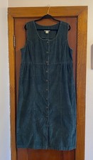 Vtg Eddie Bauer Womens Wide Whale Corduroy Jumper Button Midi Dress Green XL