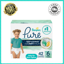 Pampers Pure Baby Diapers, Size 6 35 lbs , 42 Ct, up to 100 Leakproof, White