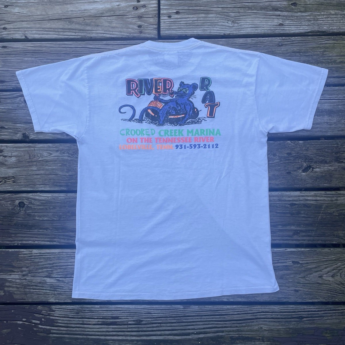 Vintage 90s Y2K River Rat Tennessee River Pocket Distressed T Shirt Large