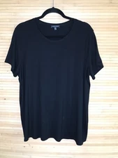 Eileen Fisher Shirt Womens XL Black Short Sleeve Stretch Viscose Spandex Tee Top
