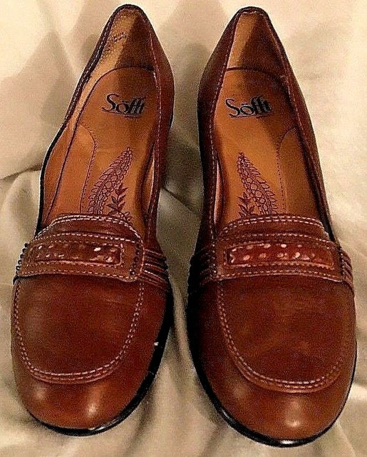 Pumps Women's 6 1/2M Shoes Sofft Brown Leather Round Toe Low Heel