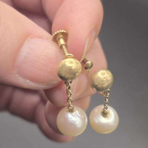 Vintage Dangle Faux Pearl Earrings with Screw Back