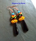 Orange Black Yellow  Artisan Lampwork Beads Black Onyx Gemstone Drops Colorful — photo 1