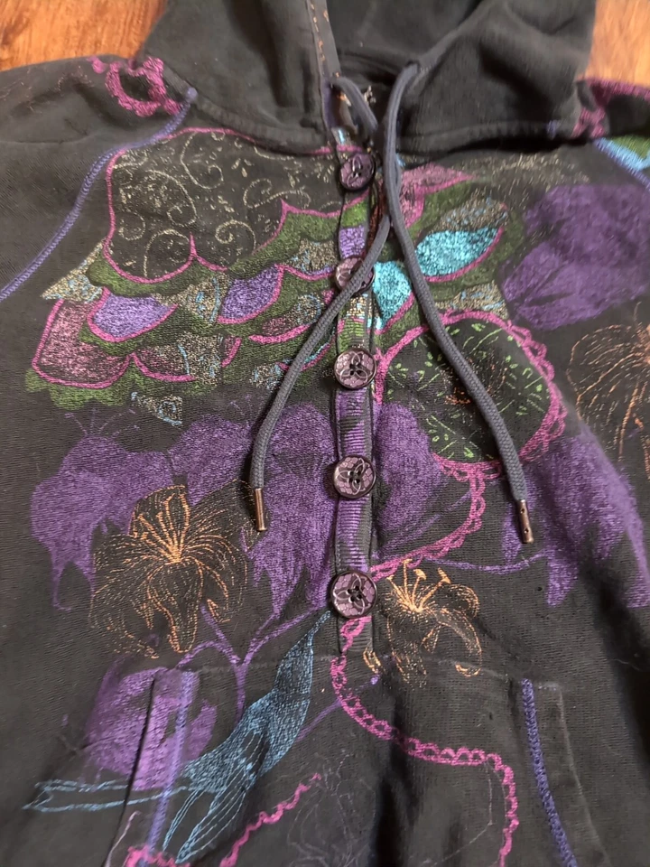 Lucky Brand Hoodie Sweatshirt Button Floral Vintage Y2K Womens Sz S Flawed - Image 3 of 4