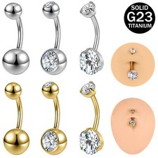 Juego de 2 piezas de anillos de ombligo de titanio de 14 g G23 circonita cúbica piercing en el ombligo barra joyería