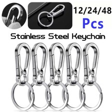 12/24/48x Keychain Key Ring Carabiner Clip Keyring Chain Fob Holder Silver Metal