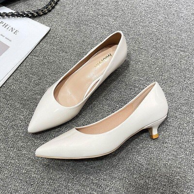 Women Low kitten Heel Pumps Pointed Toe Patent Leather Work