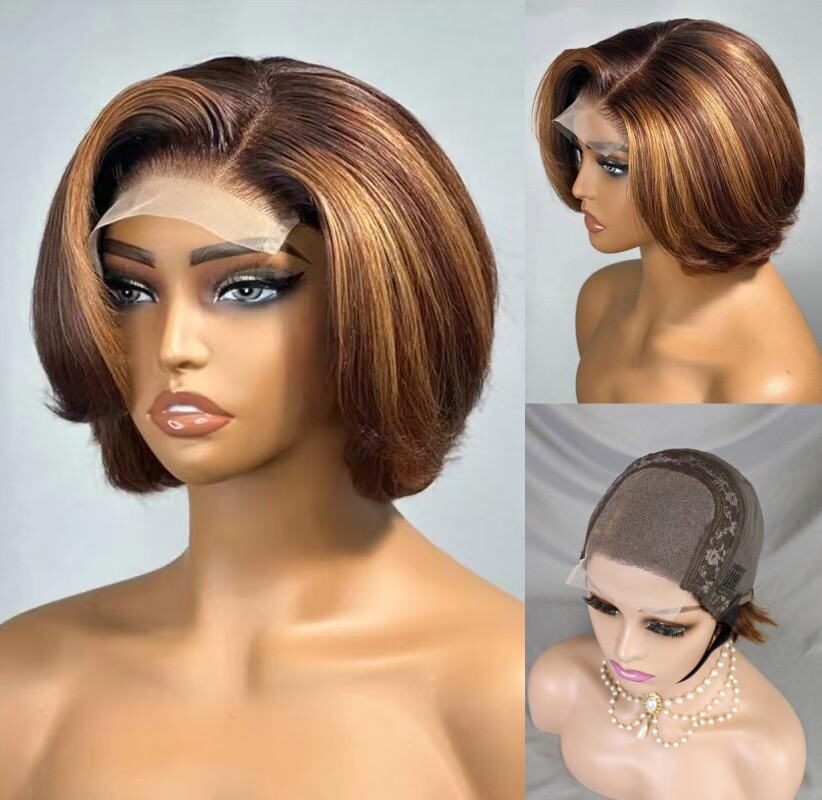 4*4 Lace Front Pixie Bob Wig 180% Density Brazilian Human Hair