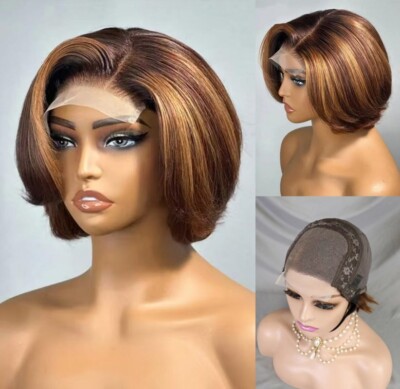 4*4 Lace Front Pixie Bob Wig 180% Density Brazilian Human Hair Wigs for Women