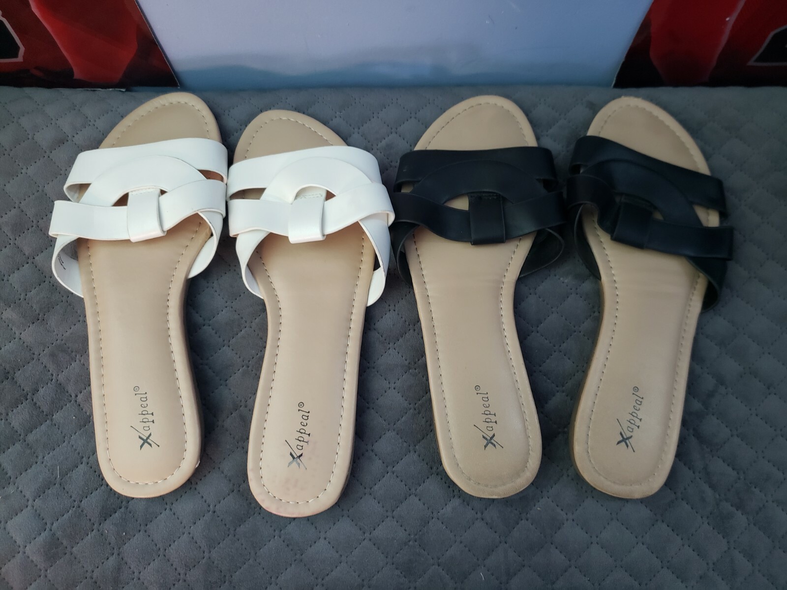 XAPPEAL sandalo piatto donna taglia 9 nero bianco lotto di 2 slip on cinturino slide C3