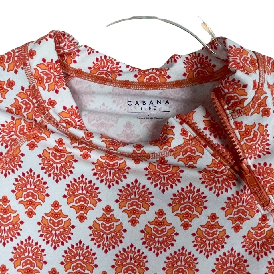 Blusa Cabana Life Bondi Beach com zíper rashguard manga longa tamanho G laranja branca - Imagem 2 de 4