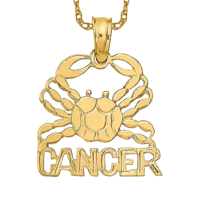 Collar de oro amarillo macizo de 10 quilates del zodiaco de cáncer