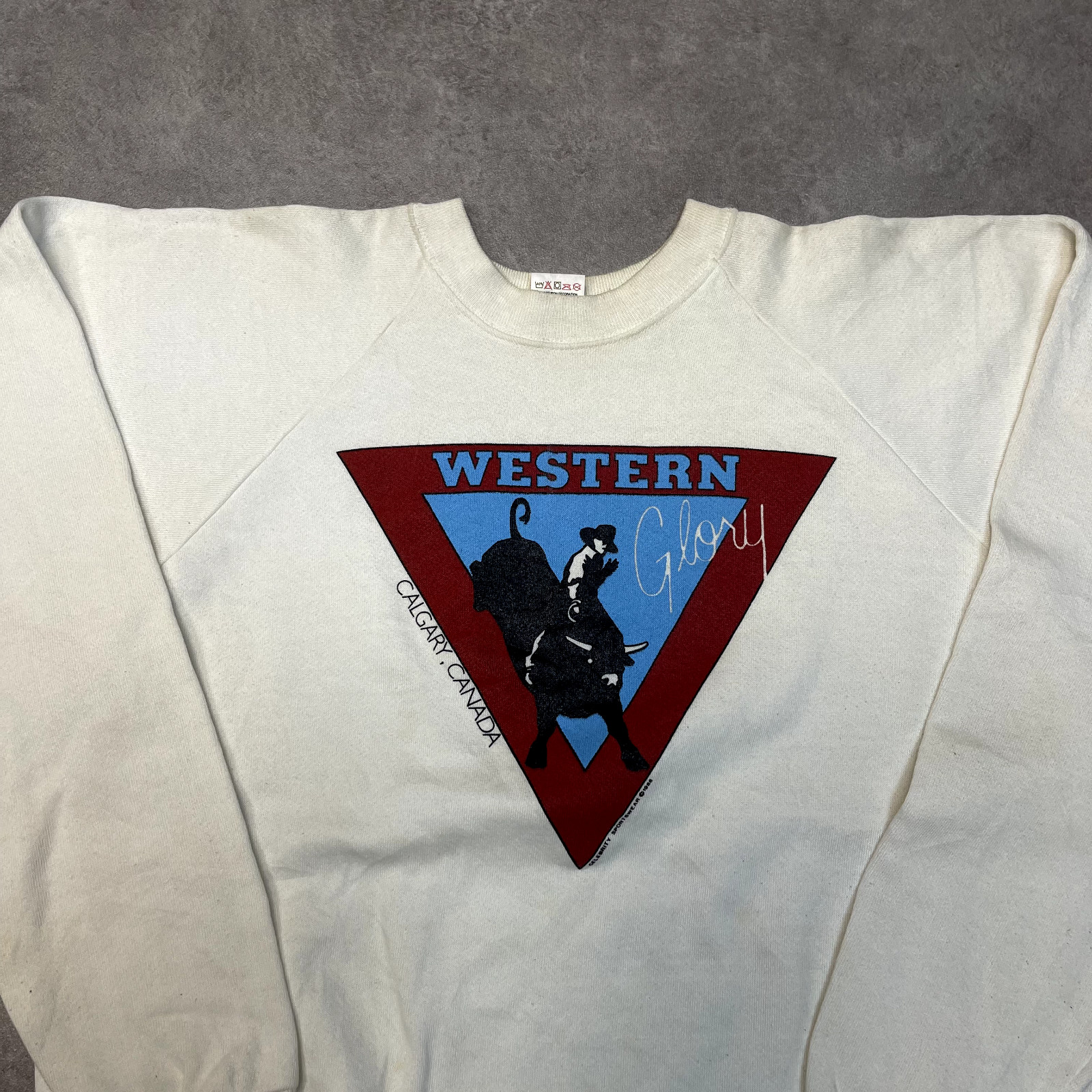 Fruit of The Loom Western Glory Jumper Mens XL Graphic Crew Neck Sweater, Cream image 4