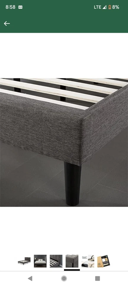 ZINUS Lottie Armação de Cama Plataforma Estofada, Cinza, Queen / Suporte de Ripas de Madeira / - Imagem 3 de 4