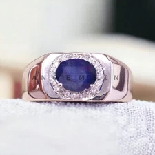 Blue Sapphire Gemstone With 925 Sterling Silver Ring For Men's #BL317