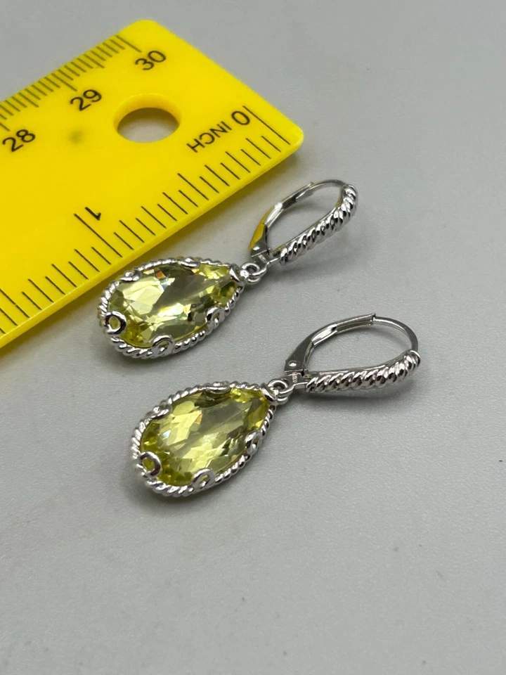 ATELIER Yellow Lemon Quartz Earrings Sterling Silver 925 Drops Dangles Lever Bac - Image 3 of 4