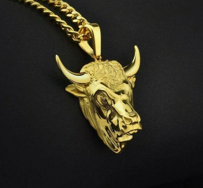Zodiac Taurus bull head horned men 14k 18k gold Pendant gift birthday