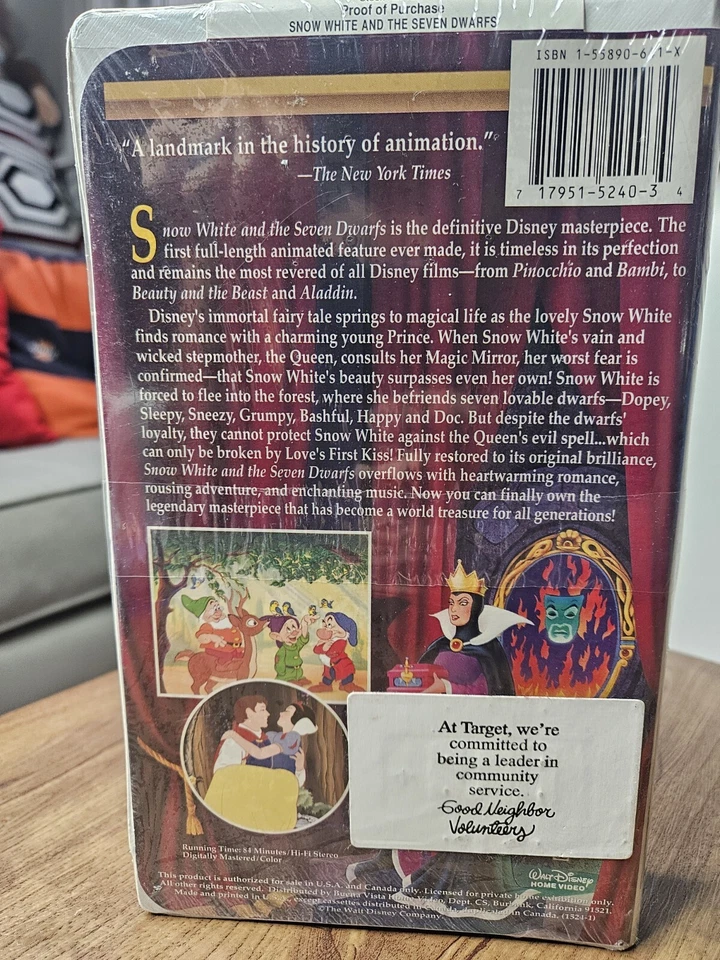 Walt Disney's Masterpiece Snow White and the Seven Dwarfs VHS Brand New Sealed - Image 4 of 4