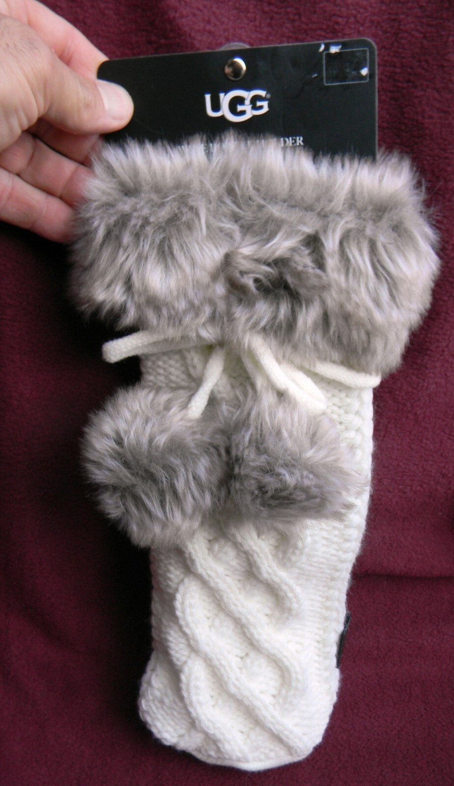 UGG WINE BOTTLE HOLDER BAG Cooler WHITE CableKnit Faux Fur Trim NEW eBay