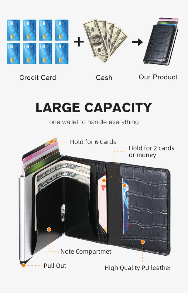 Portafoglio uomo porta carte di credito con i clip blocco RFID festa del papà - Immagine 3 di 4