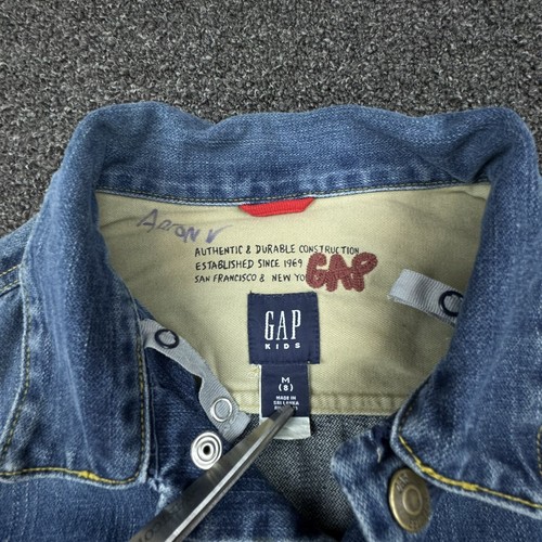 VINTAGE Gap Jacket Boys Size 8 Blue Trucker Denim Moto Biker Button Up 90s - Picture 5 of 15