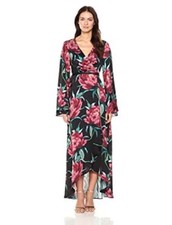 SHOW me your MUMU Black Floral Boho Print Anita Wrap Maxi Dress Kaftan M = 6/8