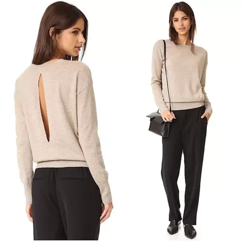 Vince 100%Cashmere Sweater-Beige-Crew Neck-Back Slit-Long Sleeve-SMALL-MSRP-$325 - Picture 4 of 9