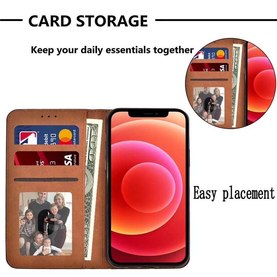 Leather Stand Wallet Case Cover For Apple iPhone XR/SE/6/7/8/11/12/13/14/15/Pro - Image 3 of 4