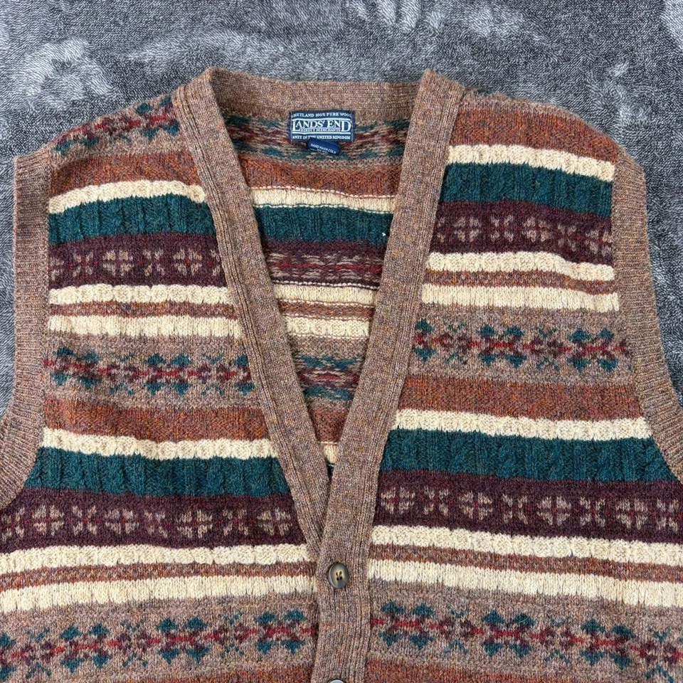 Vtg Lands' End 100% Pure Shetland Wool Fair Isle Sweater Vest Men's L Scotland - Image 2 of 4