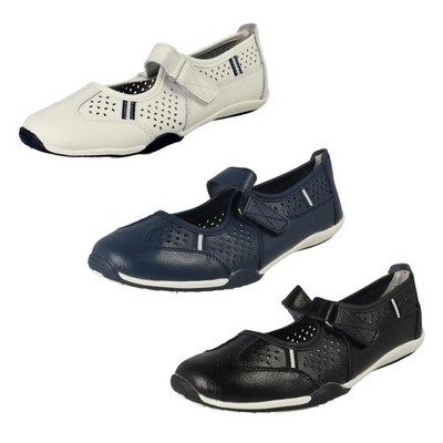 Down To Earth flache lässige Damenschuhe aus Leder mit Klettverschluss   F8R0066