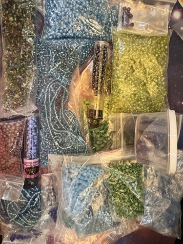 1+ LB Vintage & Modern Glass Beads Blue & Green Mixed Sizes & Vendors Jewelry