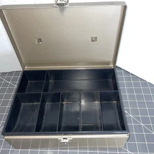 Vtg Cash Box Rockaway Metal Prod. Brown Metal Lock 7 Slot Tray No Key USA Made 