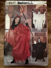 Vintage Butterick Pattern Kids Costume Halloween Ghost Reaper Robe Hood 4-12