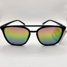 New Arizona Mens Rainbow Mirror Lens Square Black Matte Frame Sunglasses Summer