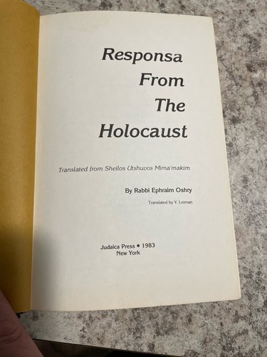 Responsa from the Holocaust Rabbi Ephraim Oshry 1983 1st Edition Hardcover - Picture 5 of 6